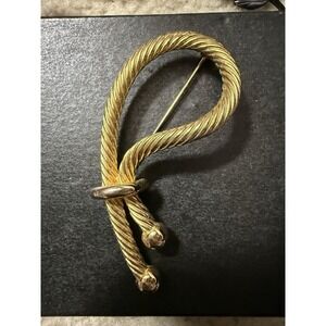 Twisted Rope Brooch Goldtone Tassel Estate Jewelry Pin